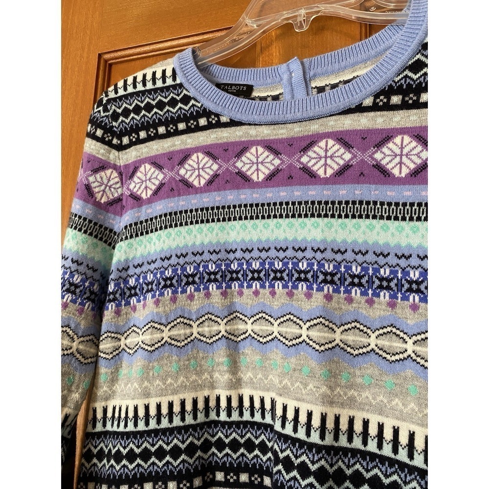 Talbots Sweater Womens Medium Petite Ski Lambswool Fair Isle Cardigan Nordic